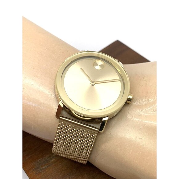 Movado Men's Watch 3600560 Bold Gold Dial Swiss Quartz Steel 40mm Mesh Band - Picture 6 of 14